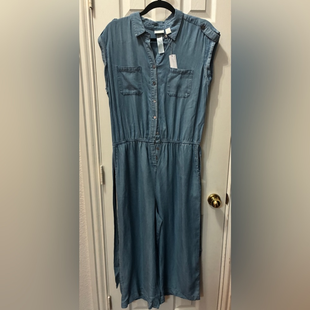 Chico’s Light Denim Button-Front Jumpsuit